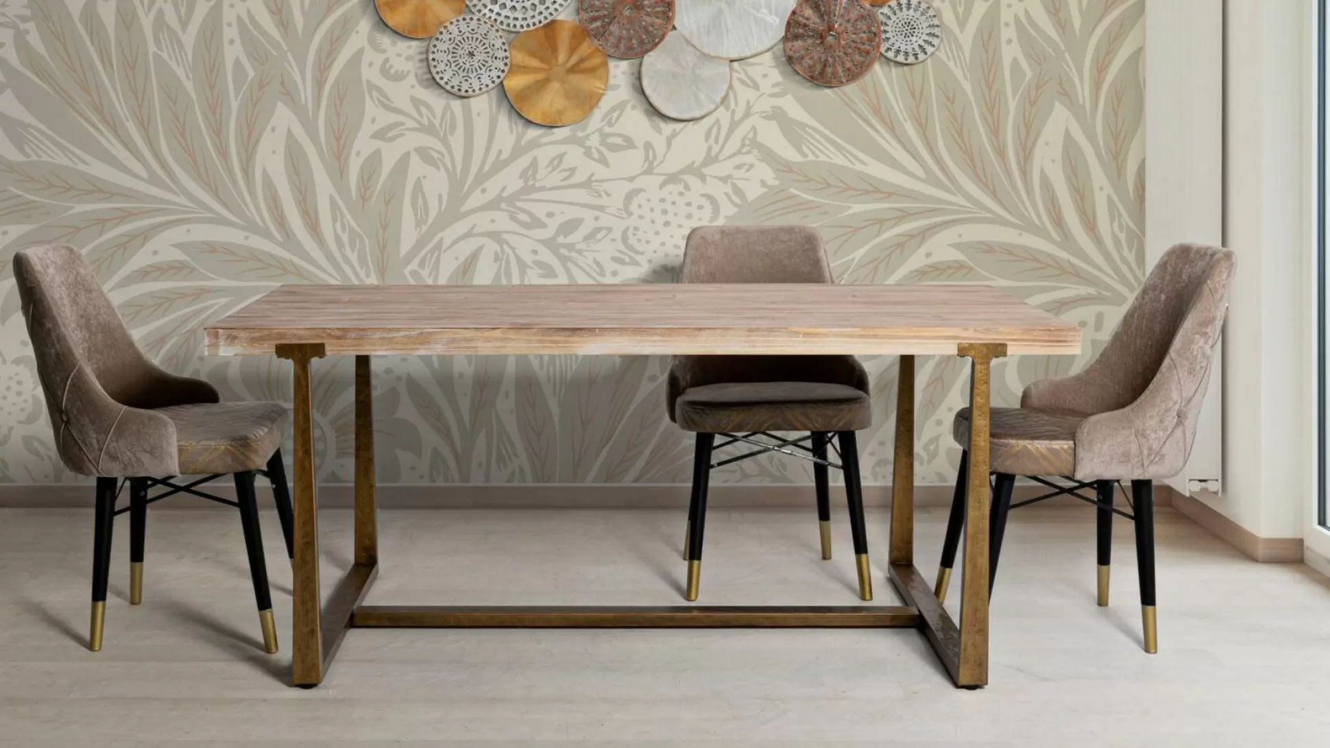 Dmora Tavoli Fissi<Tavolo fisso Kazimir, Oro e Marrone, 180x90 h78 cm